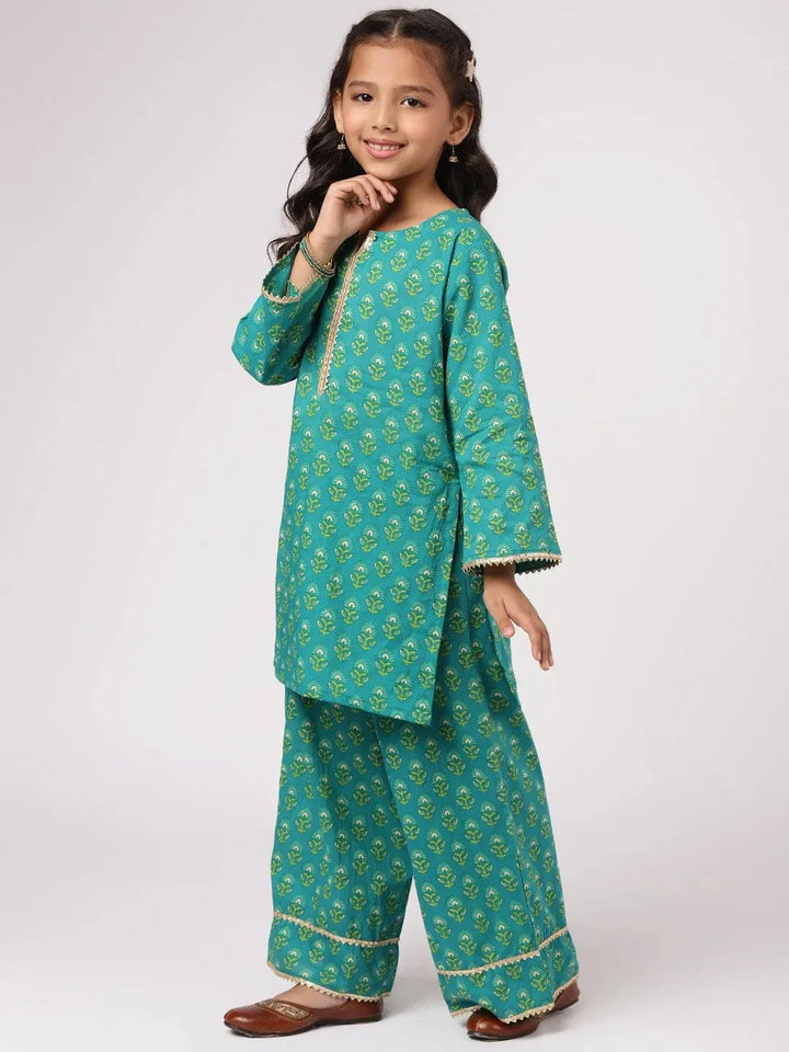 Green Printed Cotton Suit Set - Libas