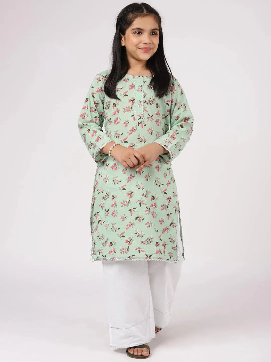 Green Printed Cotton Kurta Set - Libas