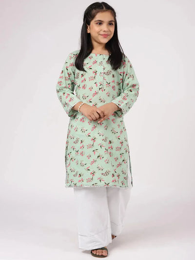 Green Printed Cotton Kurta Set - Libas