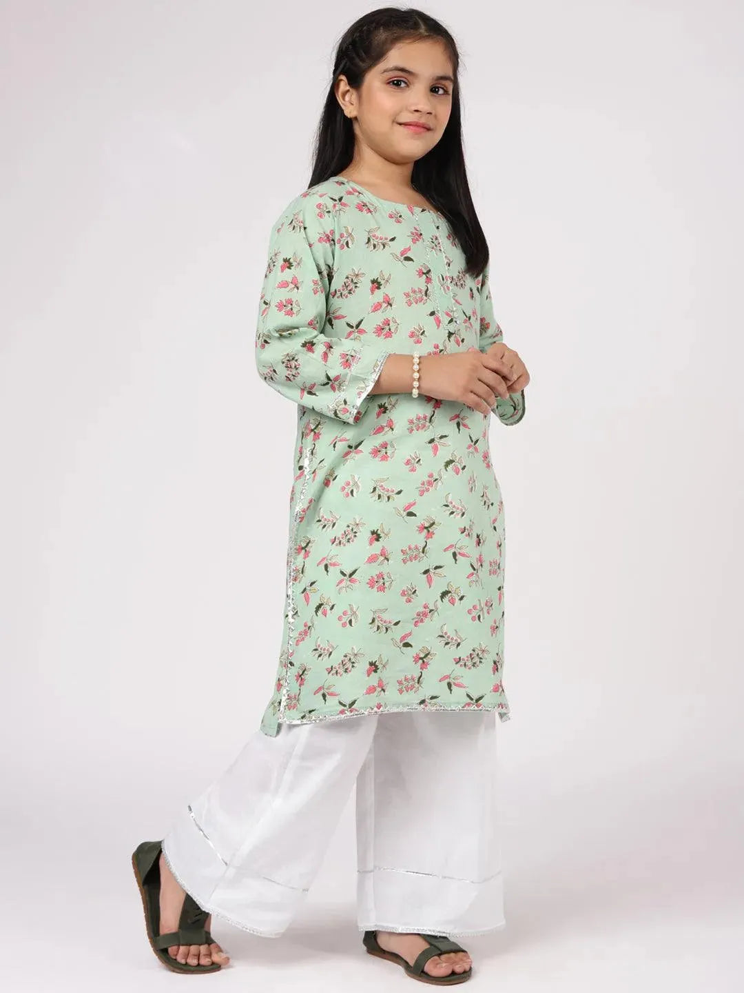 Green Printed Cotton Kurta Set - Libas