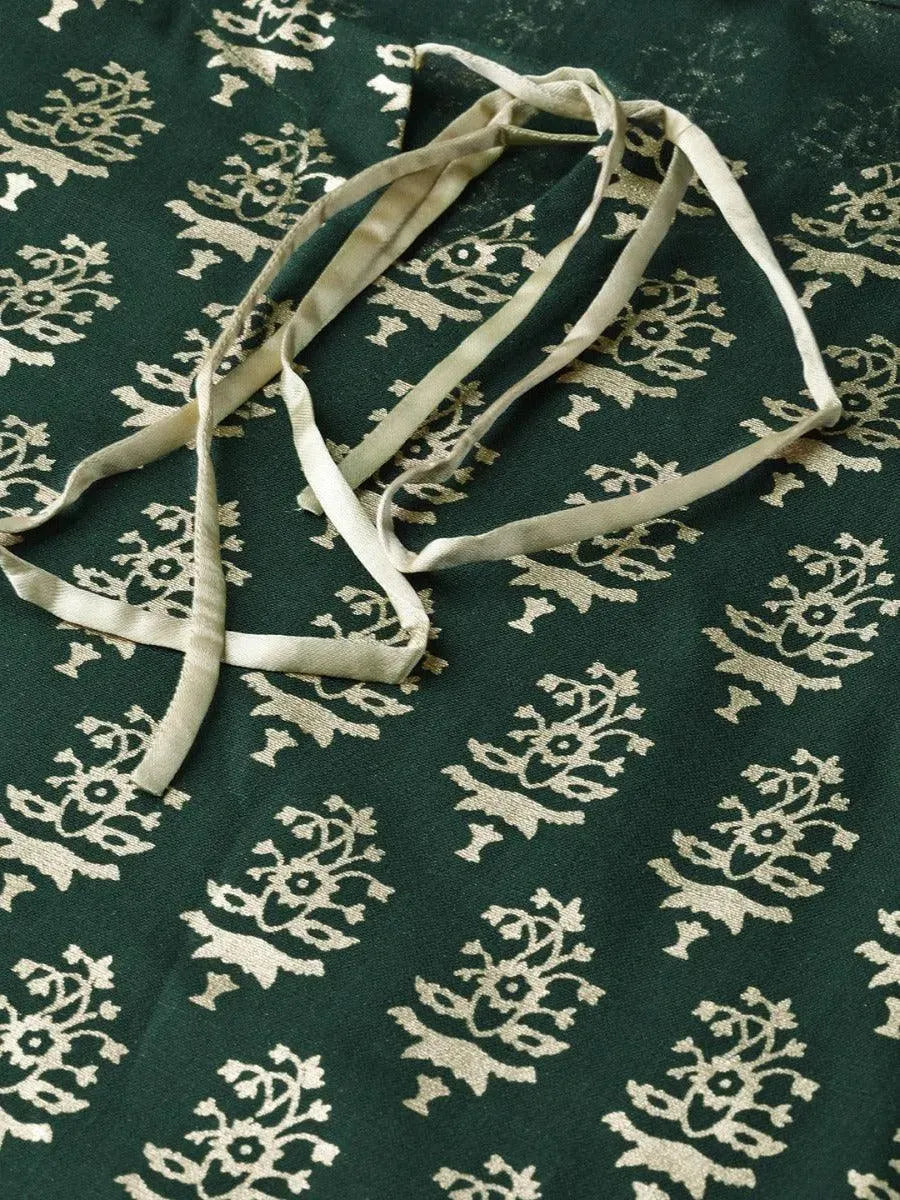 Green Printed Cotton Kurta Set - Libas 