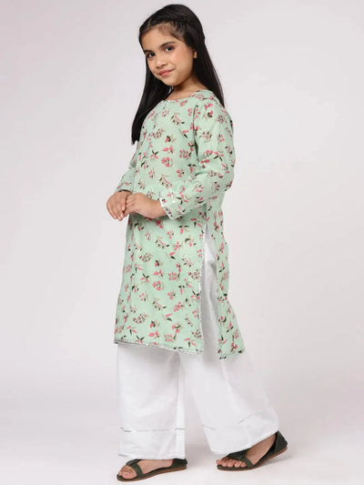 Green Printed Cotton Kurta Set - Libas