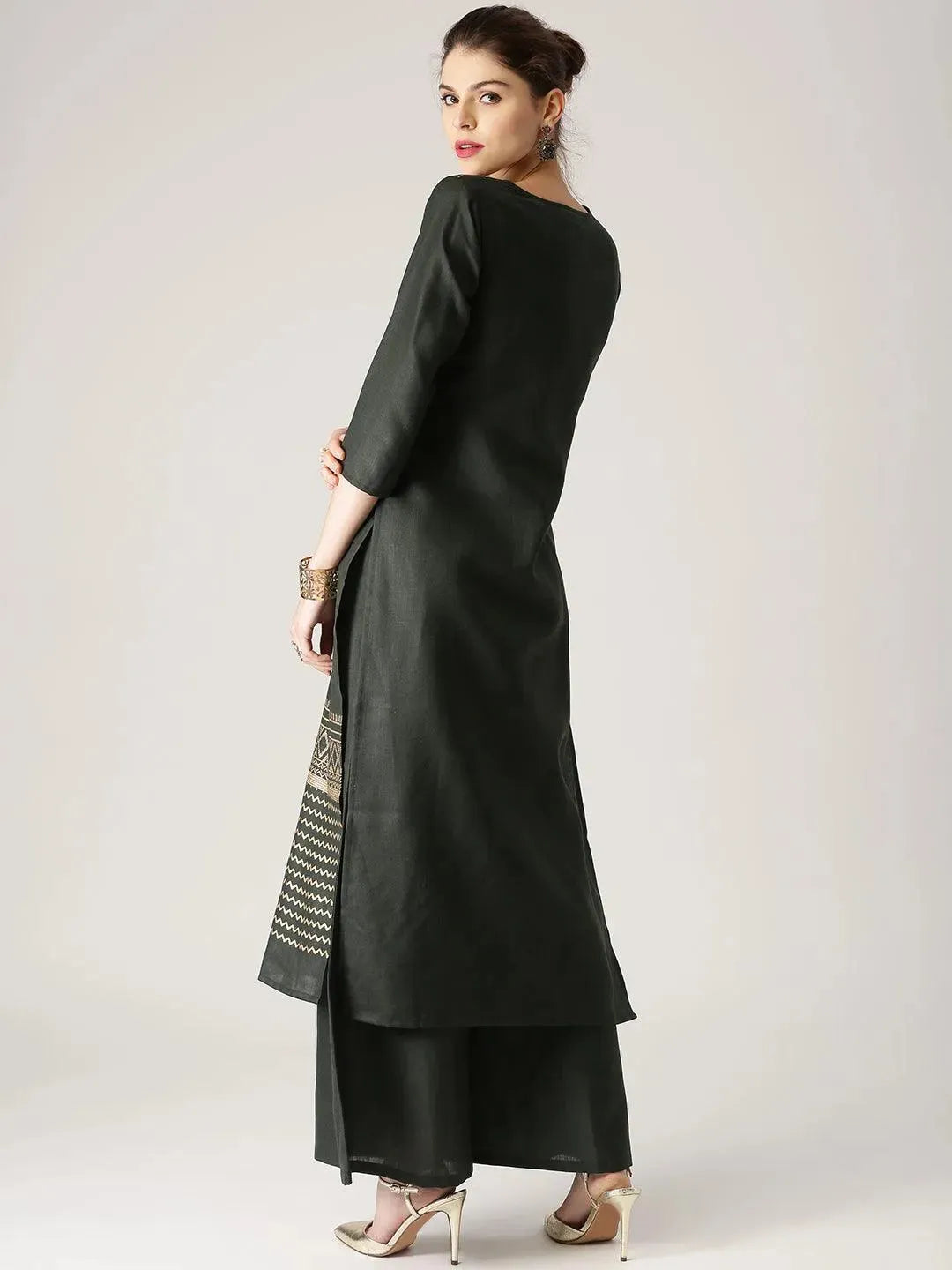 Green Printed Cotton Kurta Set - Libas 