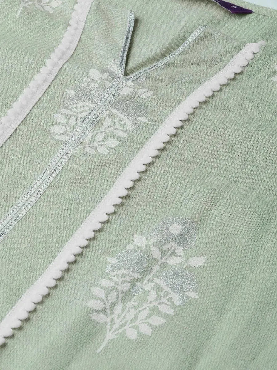 Green Printed Cotton Kurta Set - Libas 