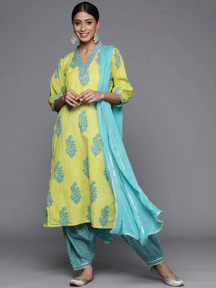 Green Printed Cotton Suit Set - Libas