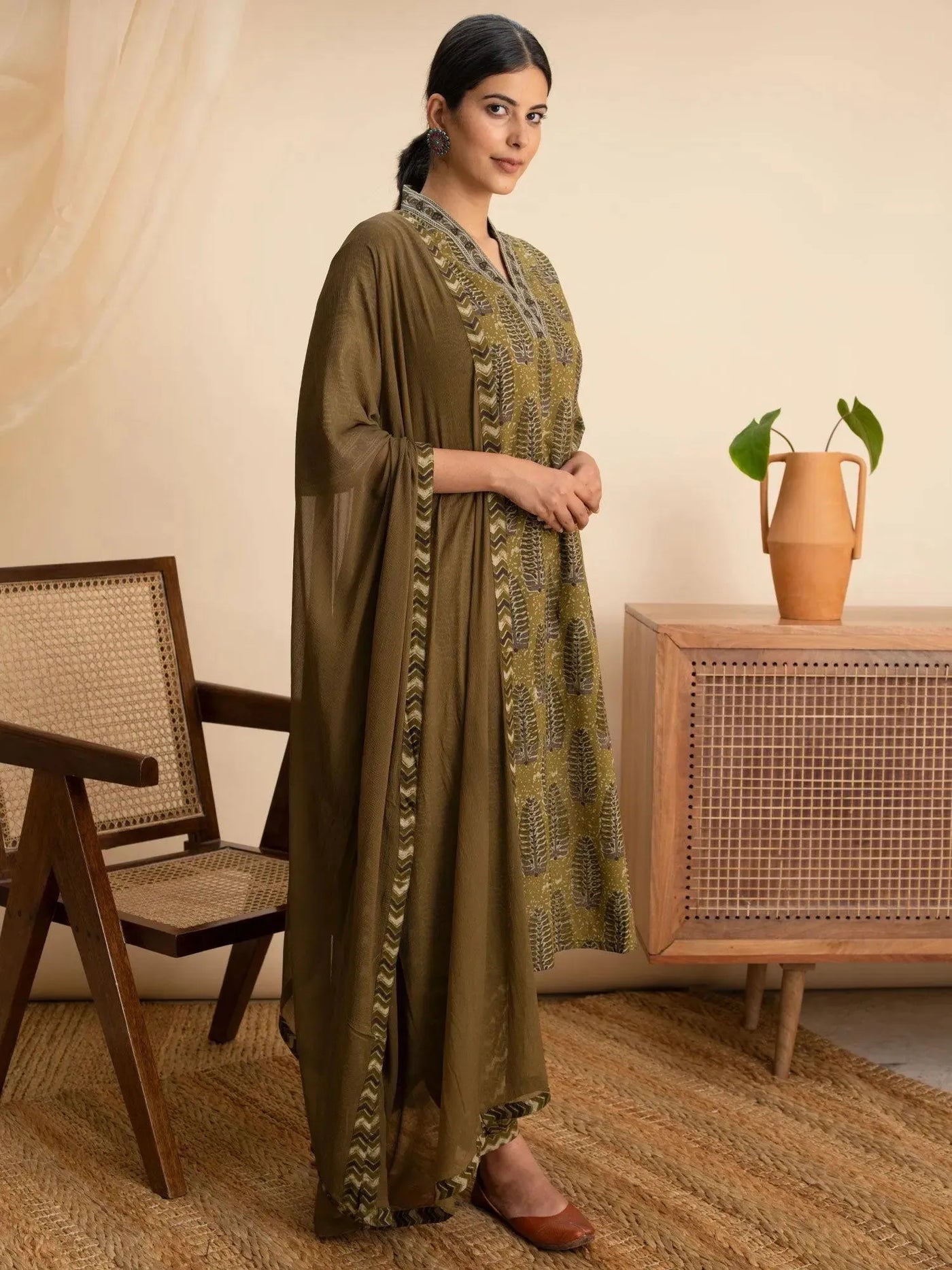 Green Printed Cotton Suit Set - Libas