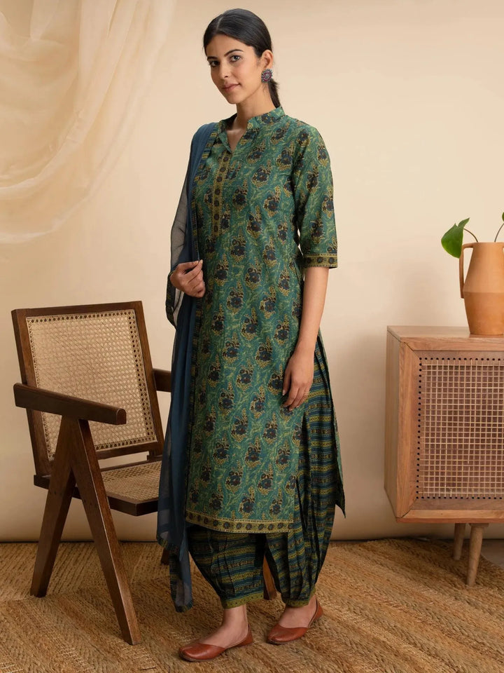 Green Printed Cotton Suit Set - Libas