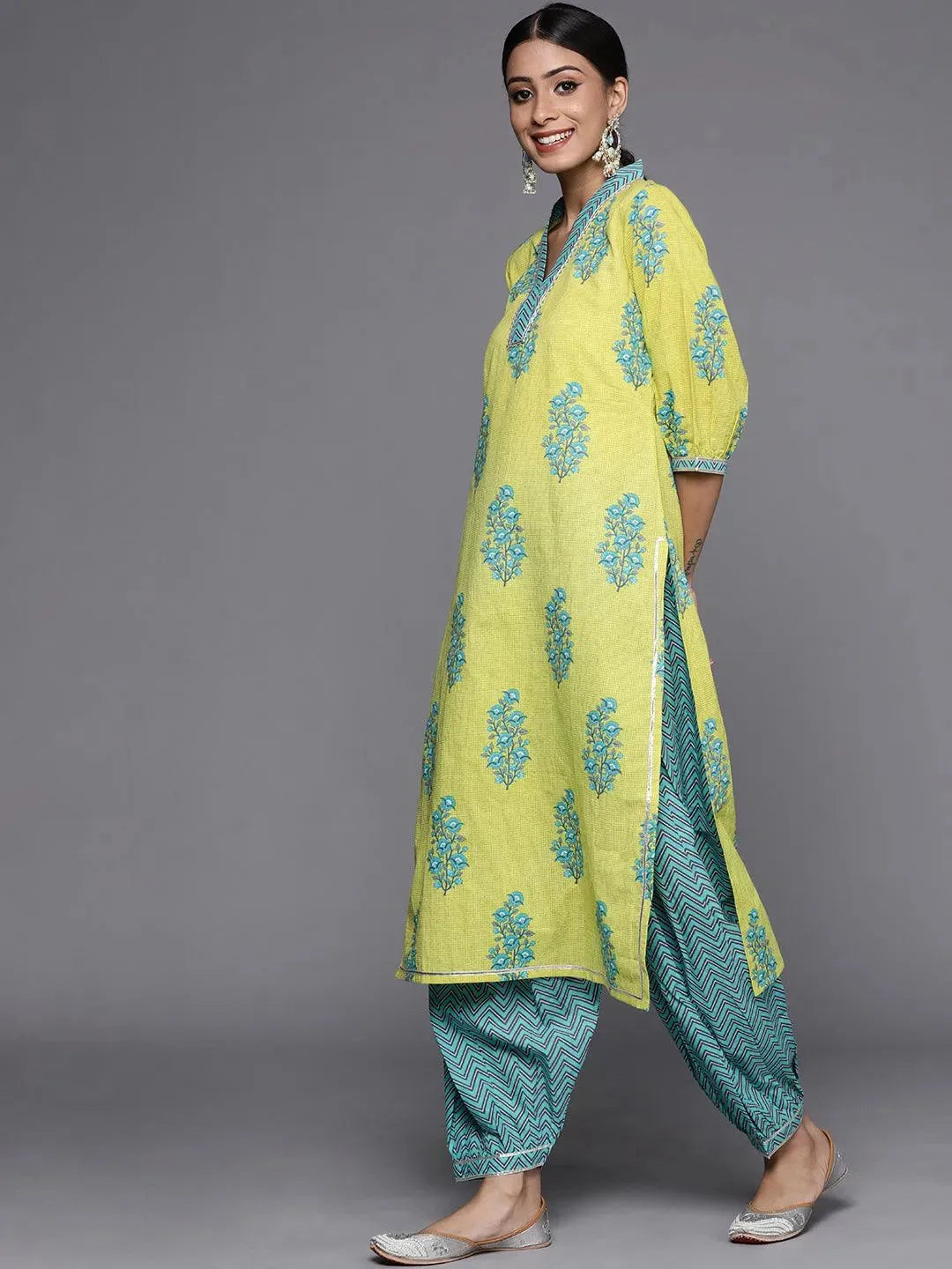 Green Printed Cotton Suit Set - Libas