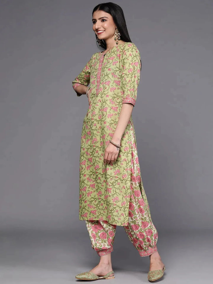 Green Printed Cotton Suit Set - Libas