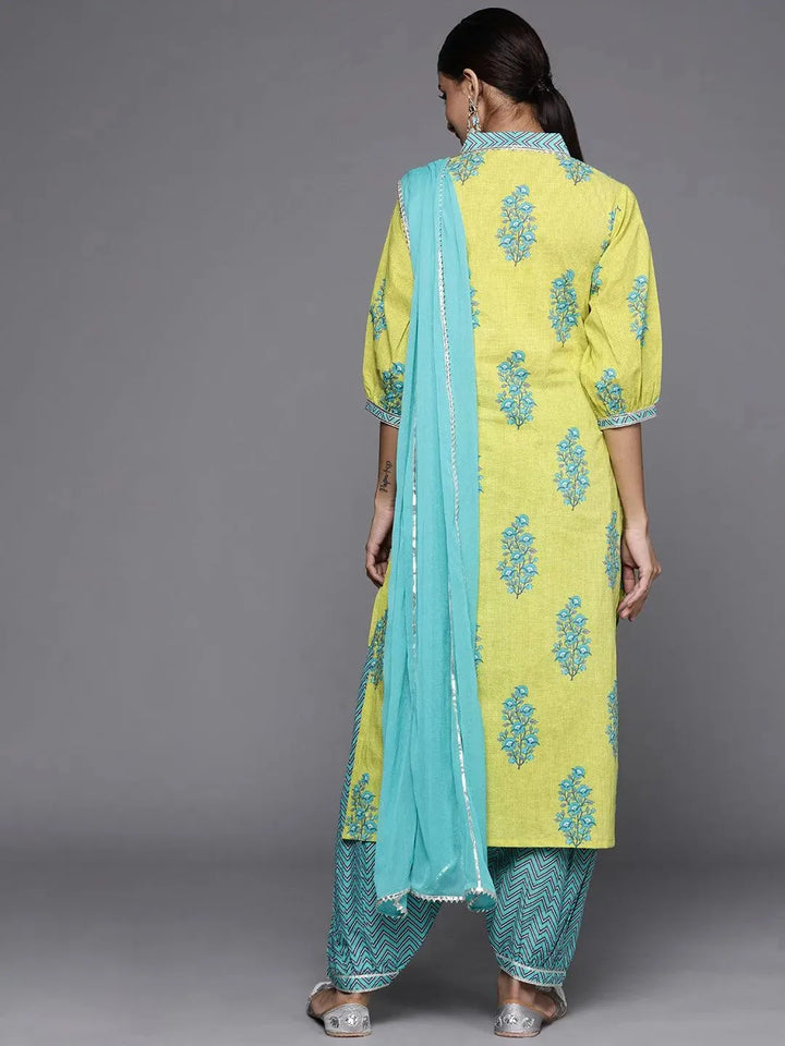 Green Printed Cotton Suit Set - Libas