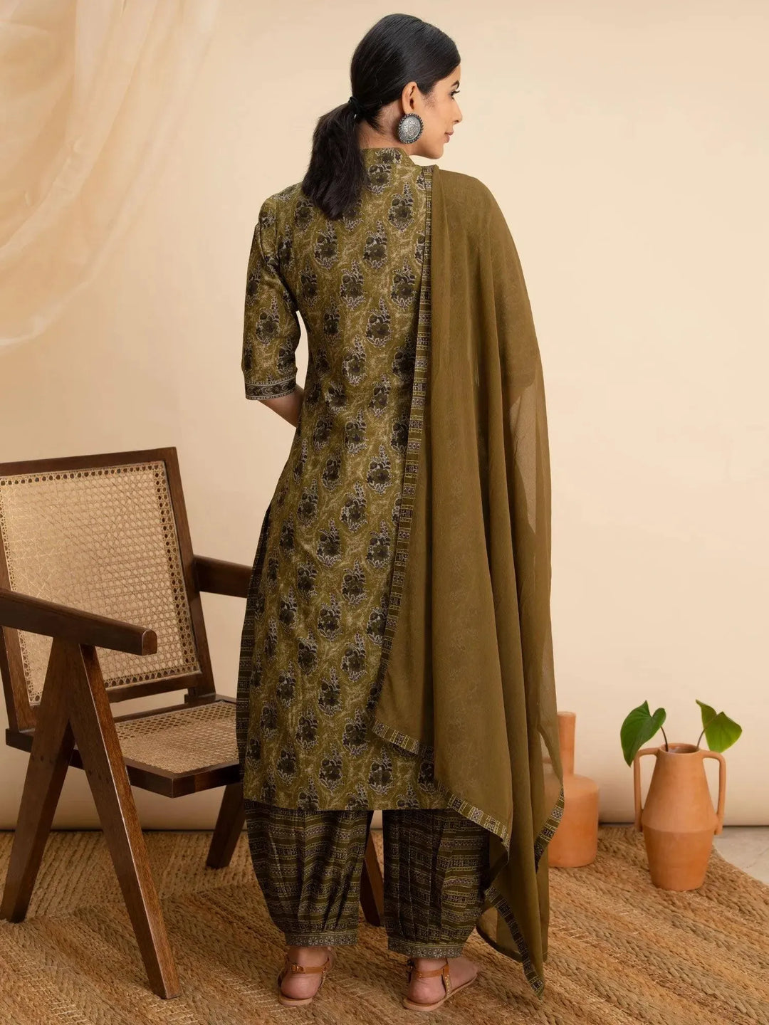 Green Printed Cotton Suit Set - Libas