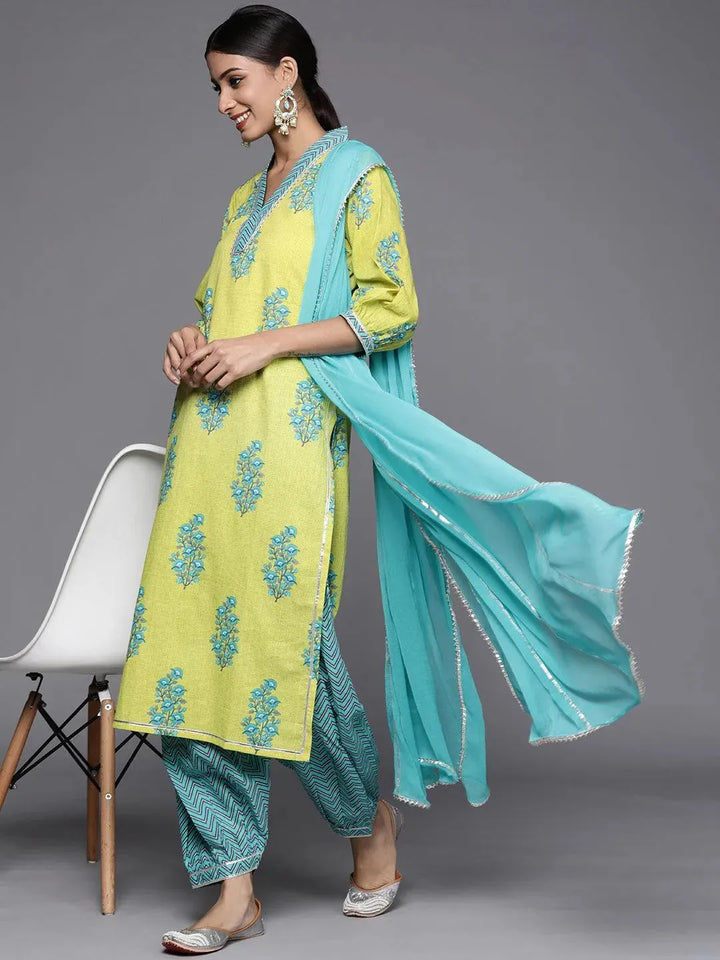 Green Printed Cotton Suit Set - Libas