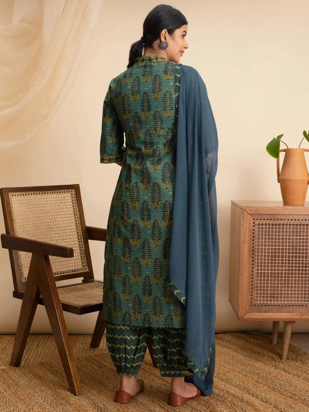 Green Printed Cotton Suit Set - Libas