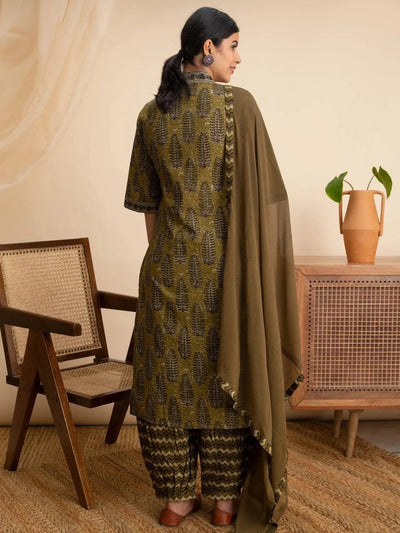 Green Printed Cotton Suit Set - Libas