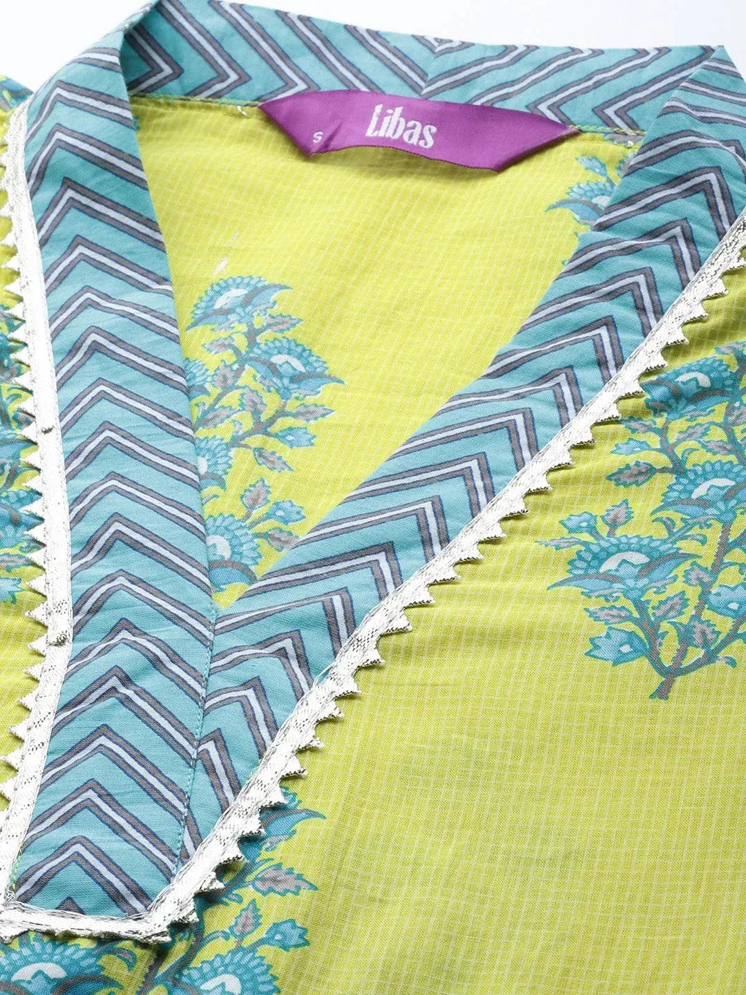 Green Printed Cotton Suit Set - Libas 