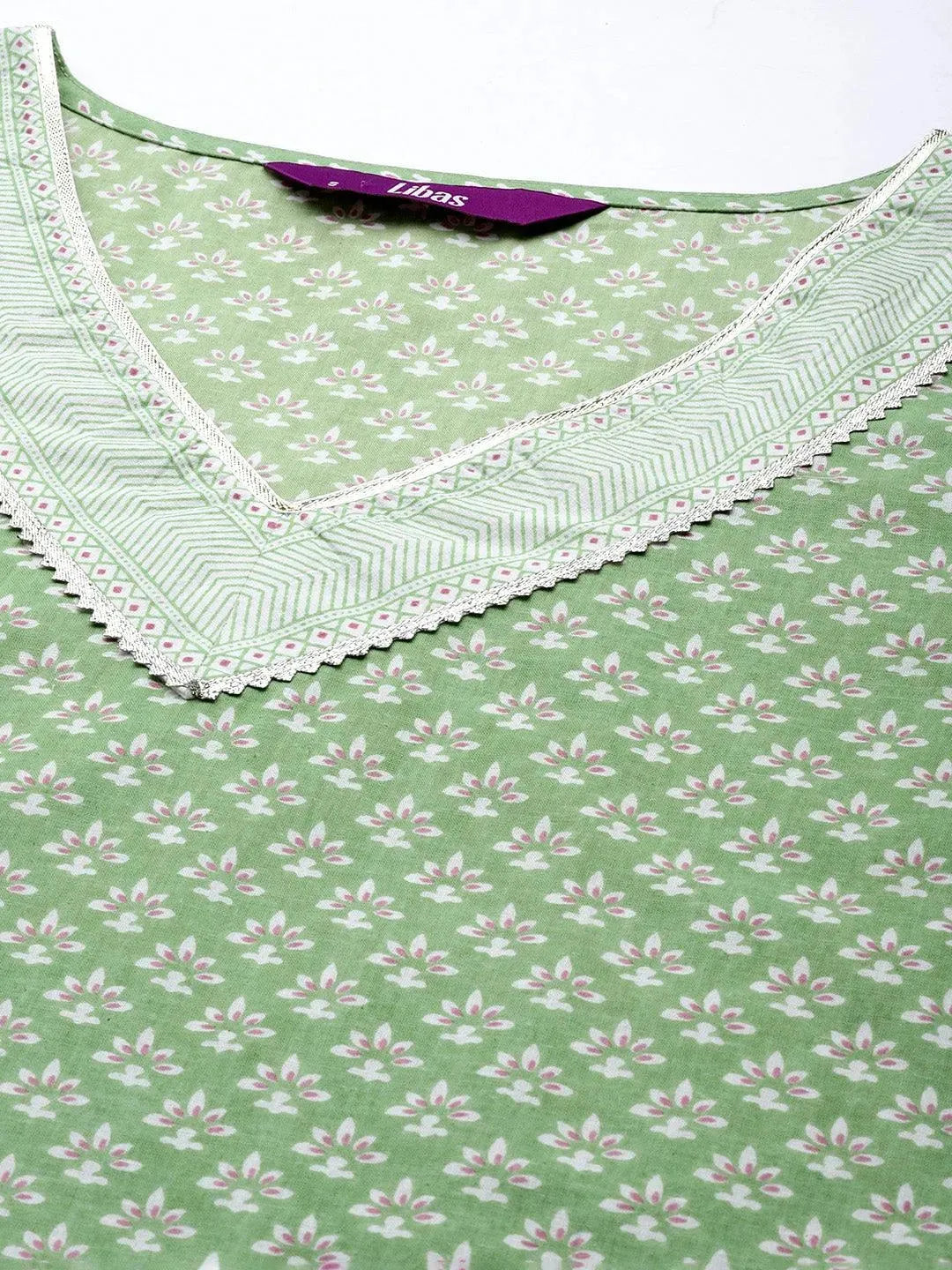 Green Printed Cotton Straight Suit Set With Salwar - Libas 