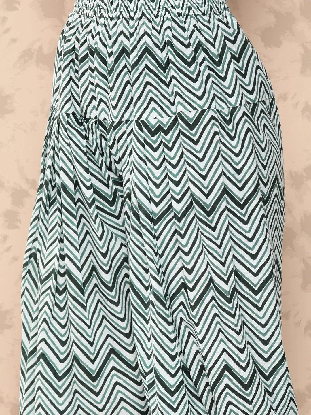 Green Printed Cotton Straight Kurta With Salwar & Dupatta - Libas 