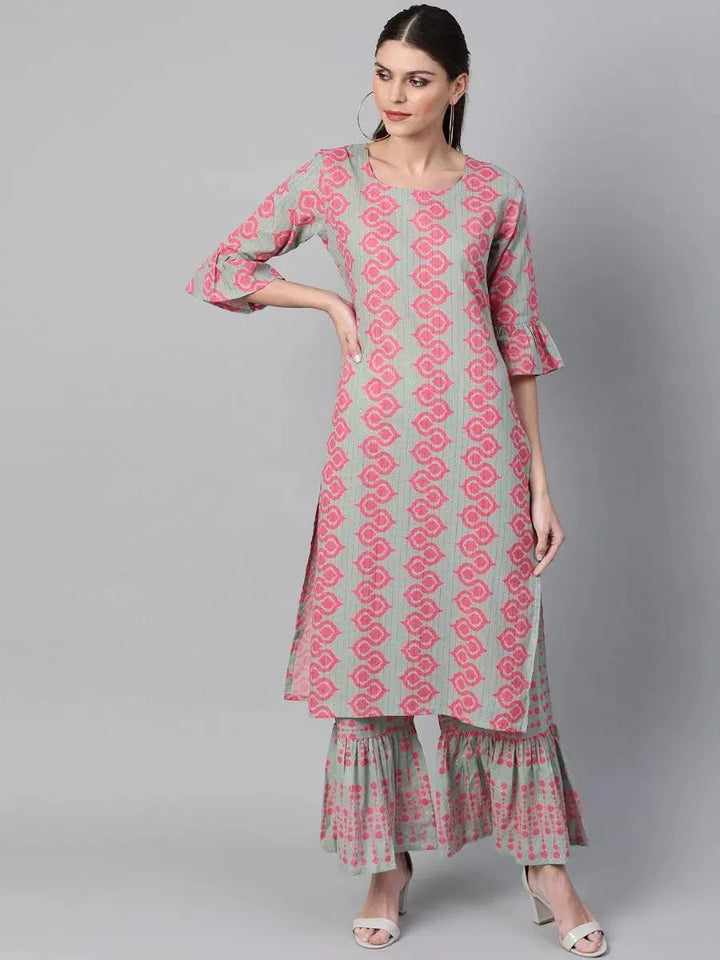 Green Printed Cotton Kurta Set - Libas