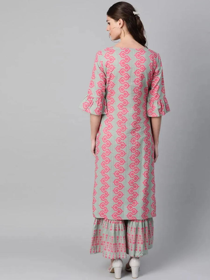 Green Printed Cotton Kurta Set - Libas