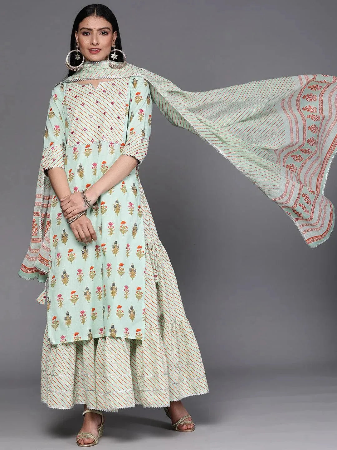 Green Printed Cotton Suit Set - Libas