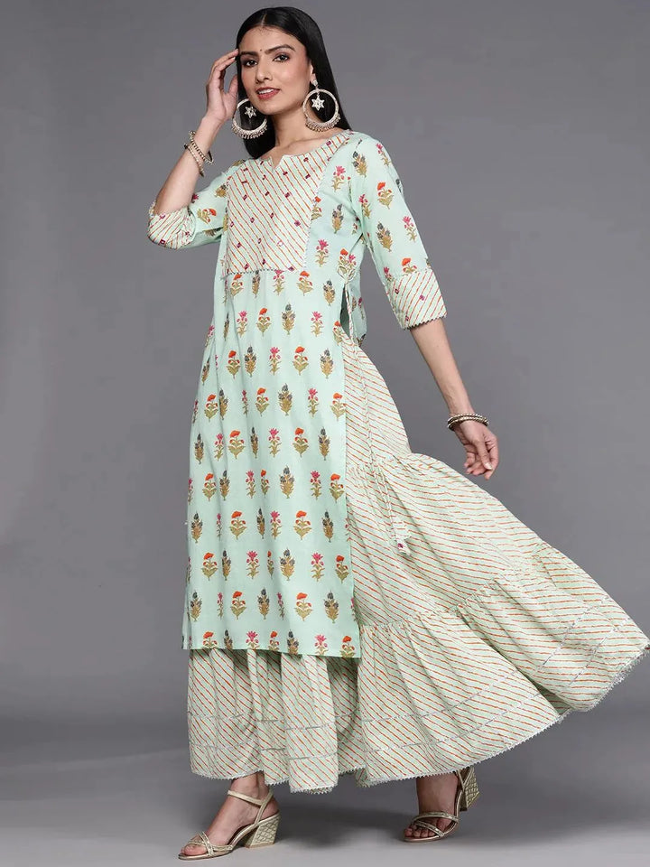 Green Printed Cotton Suit Set - Libas