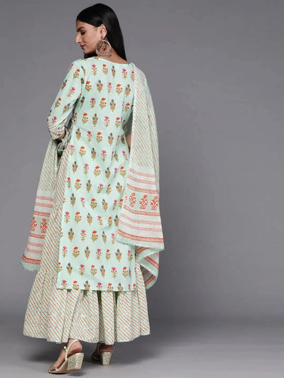 Green Printed Cotton Suit Set - Libas