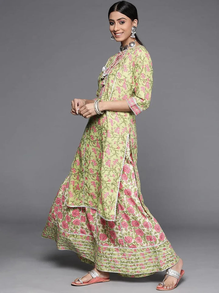 Green Printed Cotton Suit Set - Libas