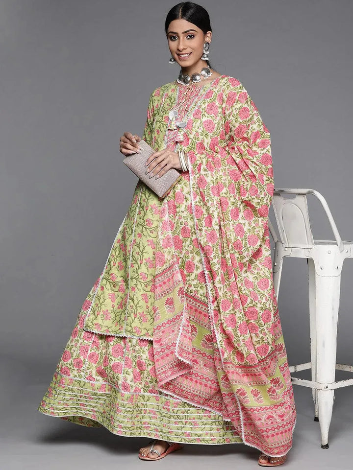 Green Printed Cotton Suit Set - Libas