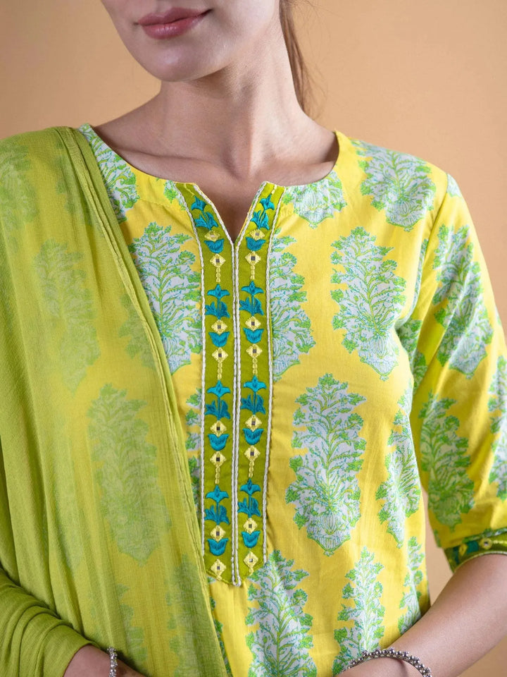 Green Printed Cotton Suit Set - Libas