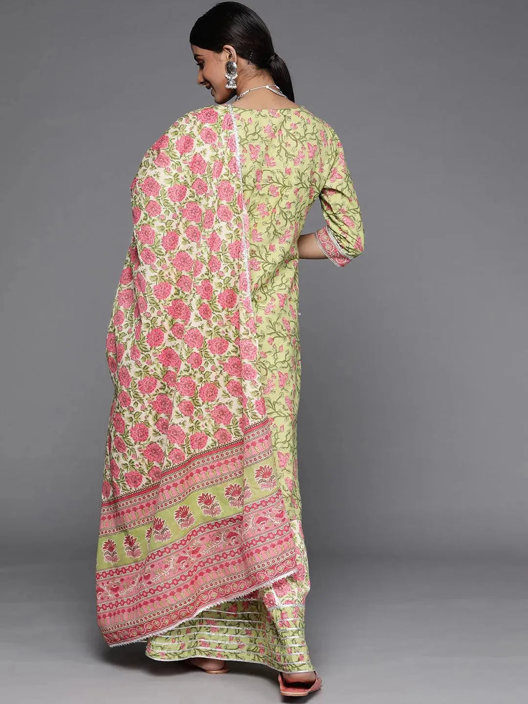 Green Printed Cotton Suit Set - Libas