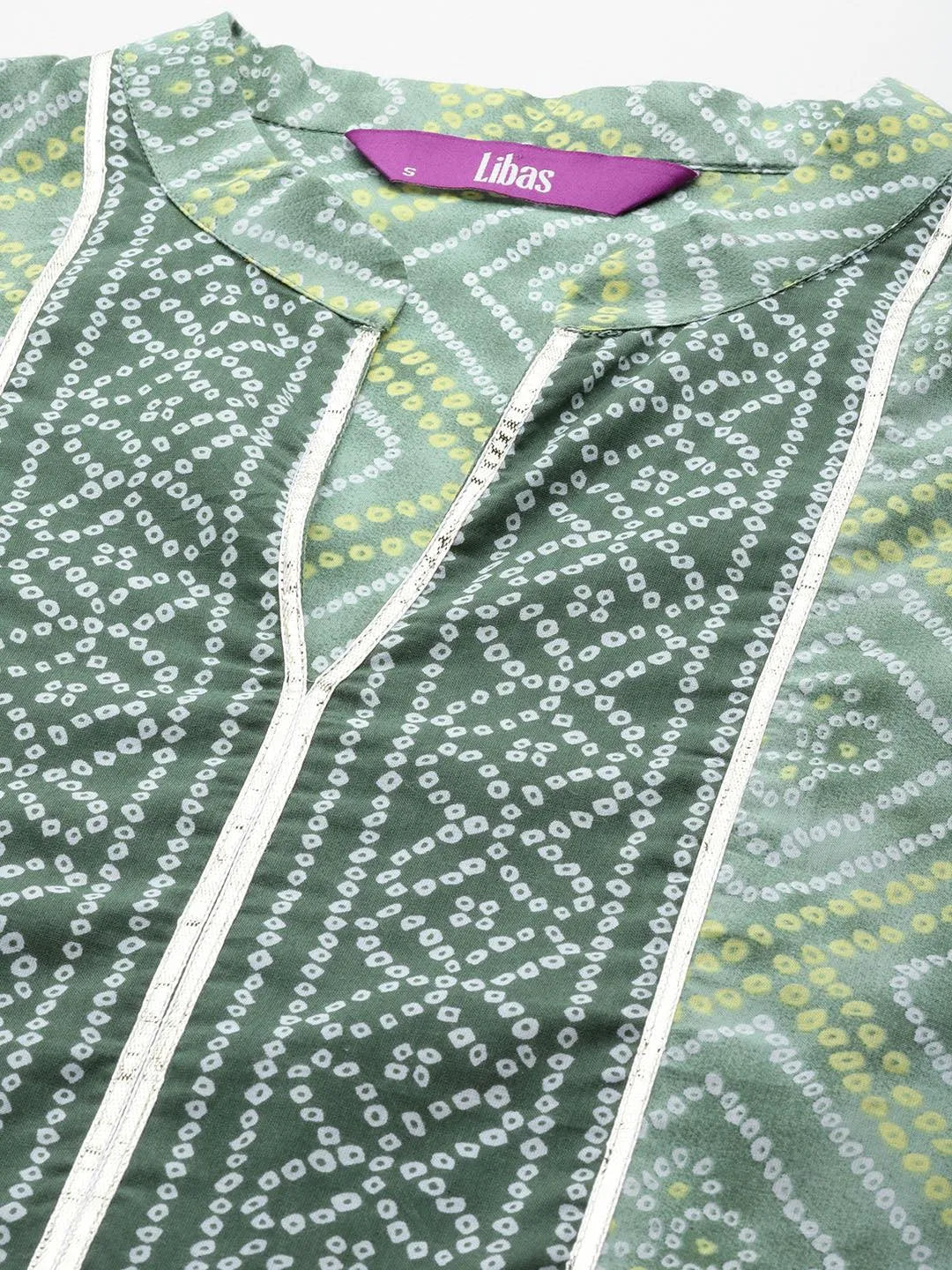 Green Printed Cotton Straight Kurta With Trousers & Dupatta - Libas 