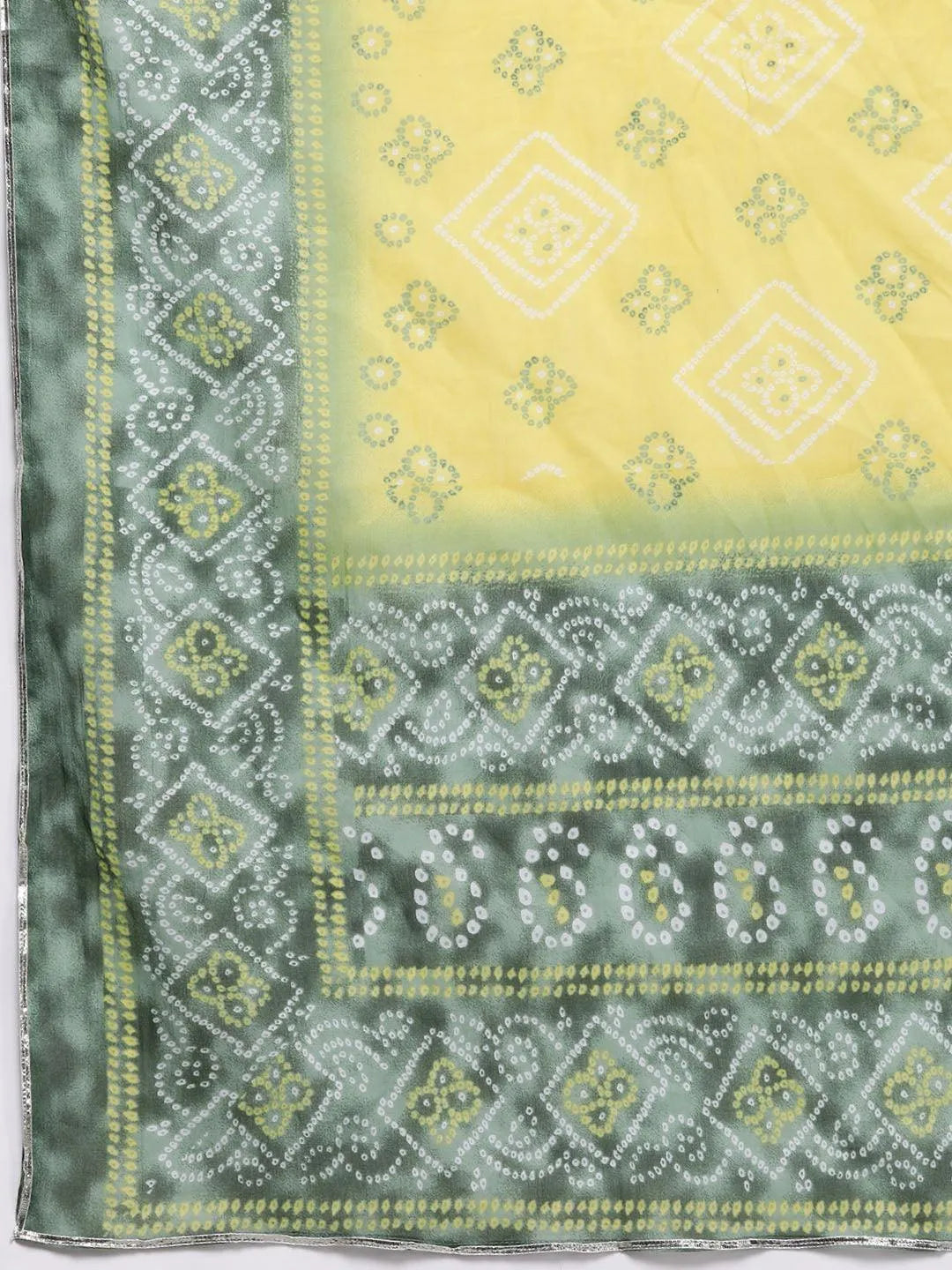 Green Printed Cotton Straight Kurta With Trousers & Dupatta - Libas 