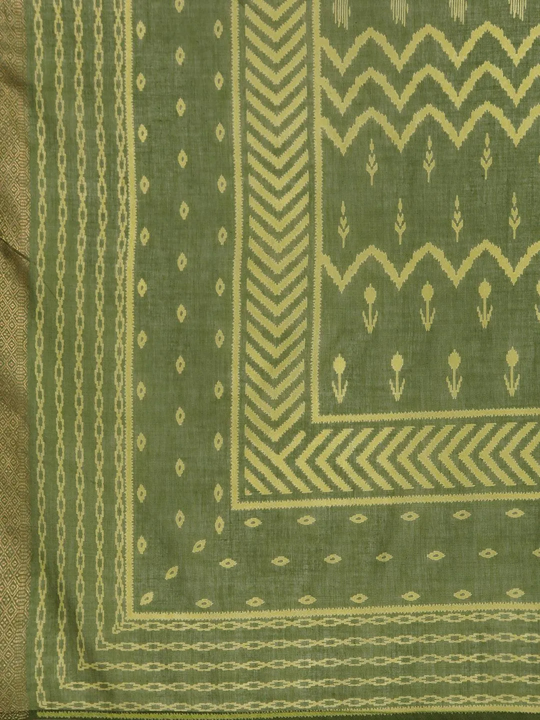 Green Printed Cotton Straight Kurta With Trousers & Dupatta - Libas 