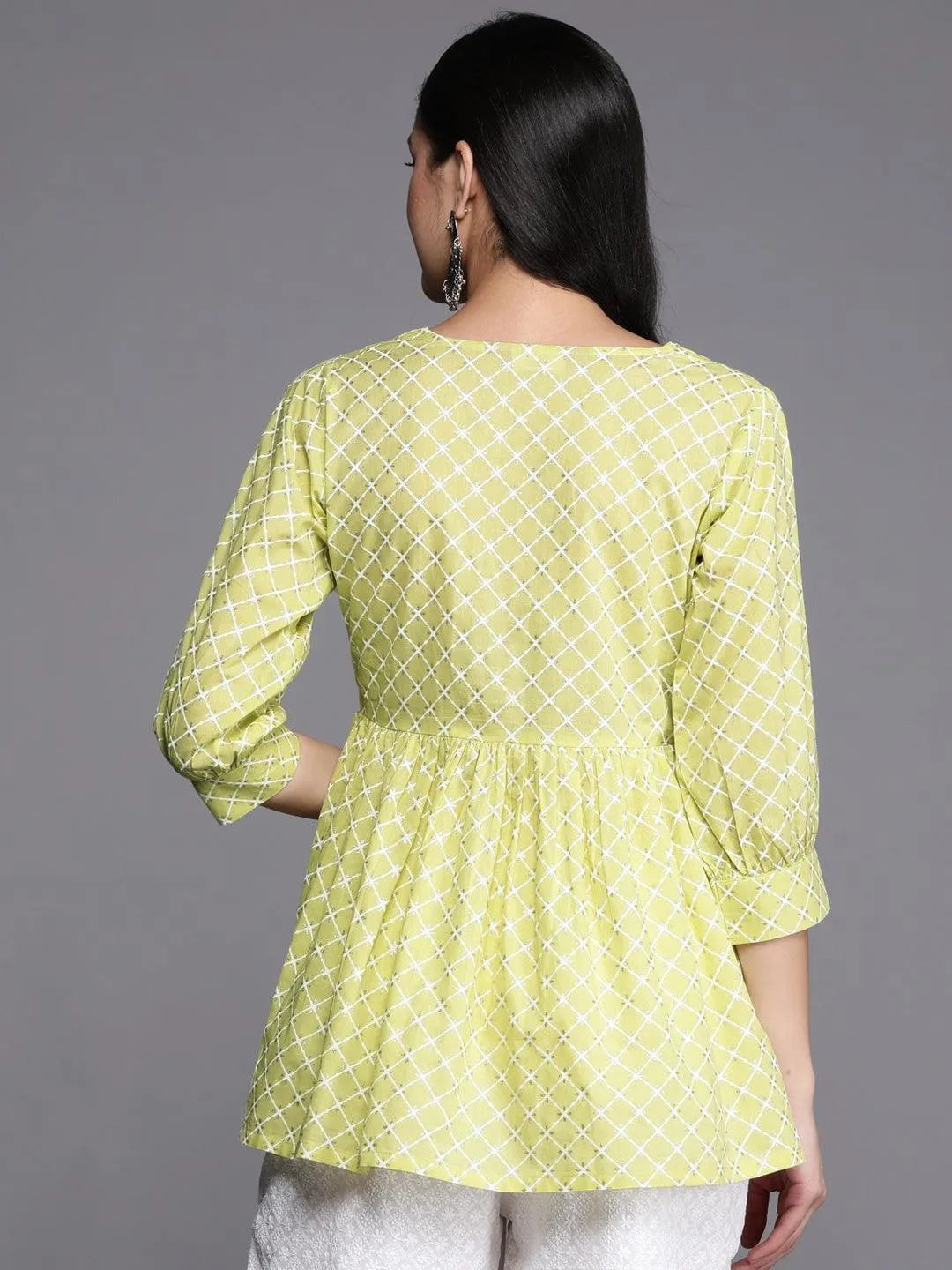 Green Printed Cotton Straight Kurti - Libas 