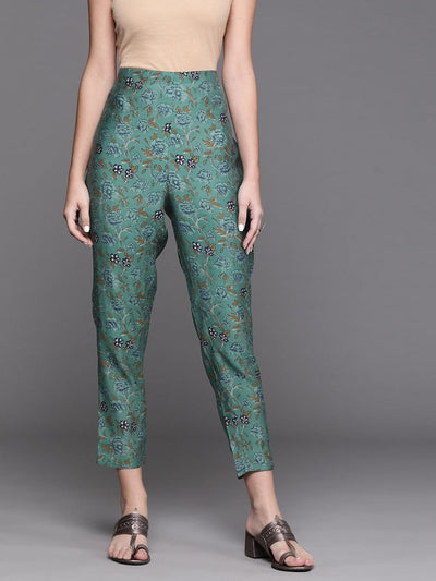 Green Printed Cotton Trousers - Libas
