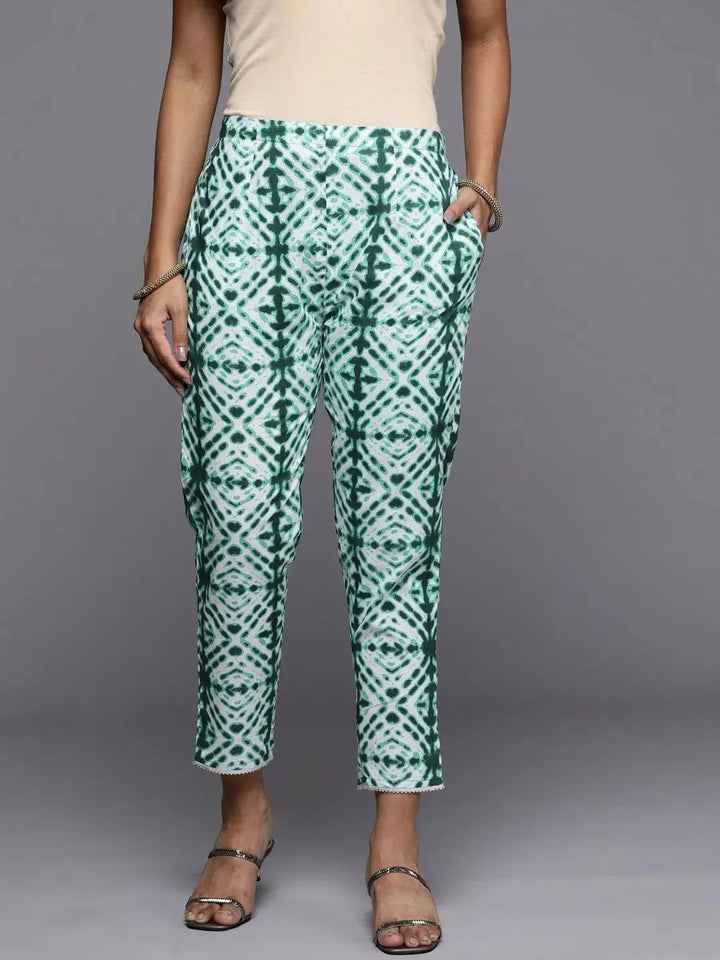 Green Printed Cotton Trousers - Libas