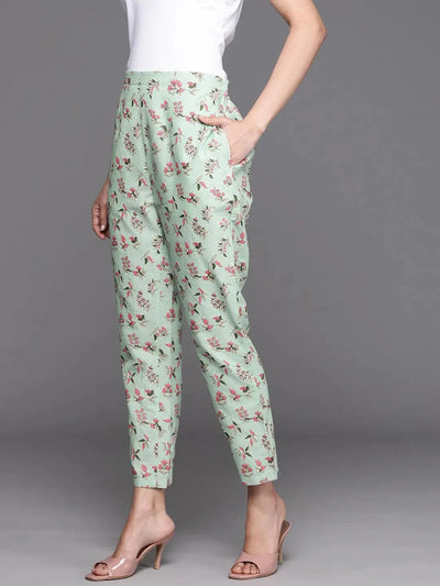 Green Printed Cotton Trousers - Libas