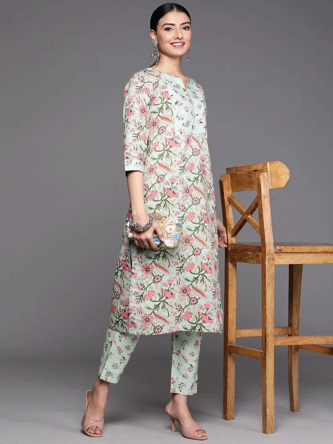 

Green Printed Cotton Trousers