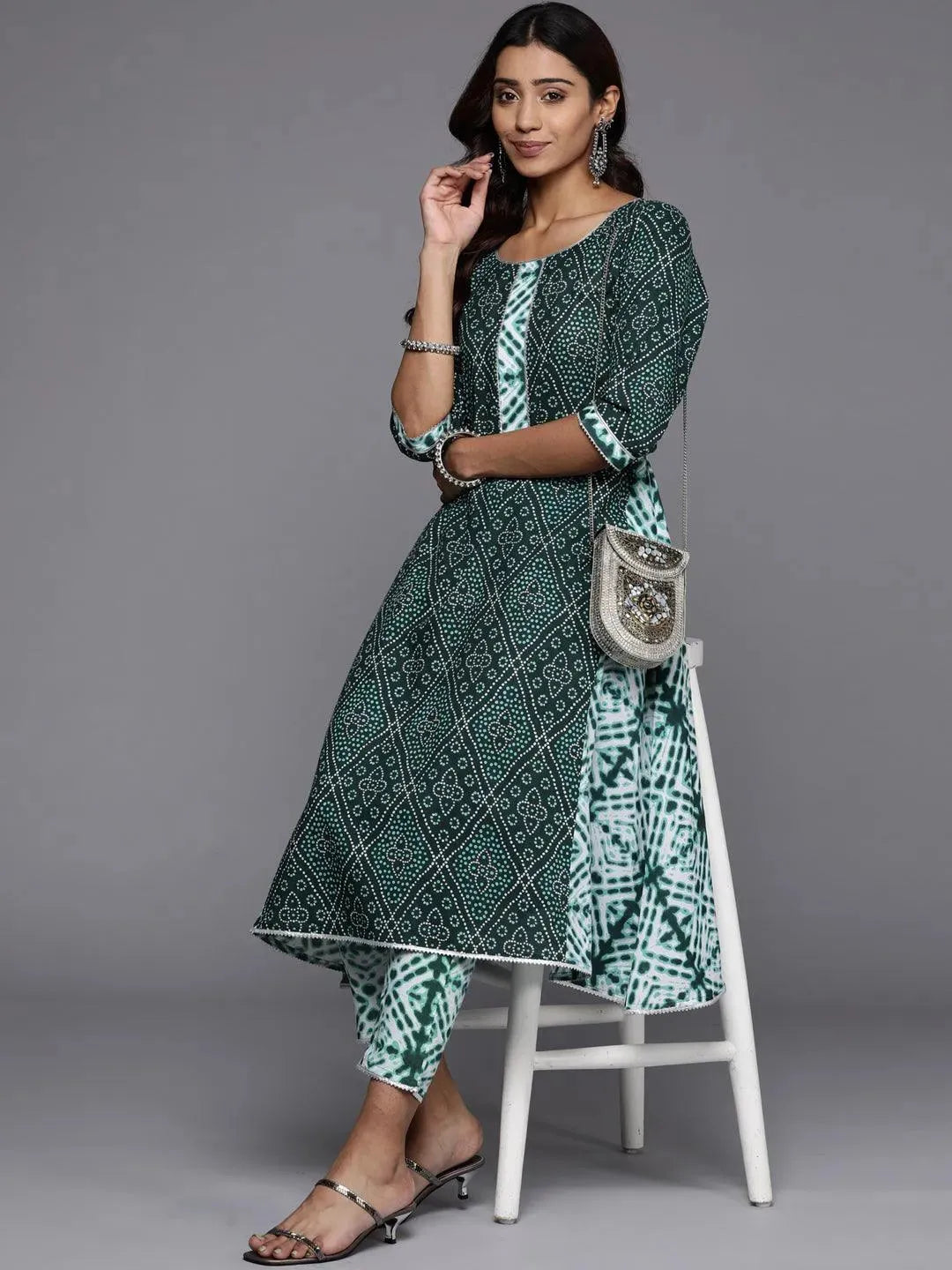 Green Printed Cotton Trousers - Libas 