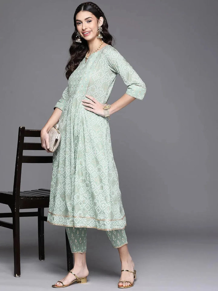 Green Printed Cotton Trousers - Libas