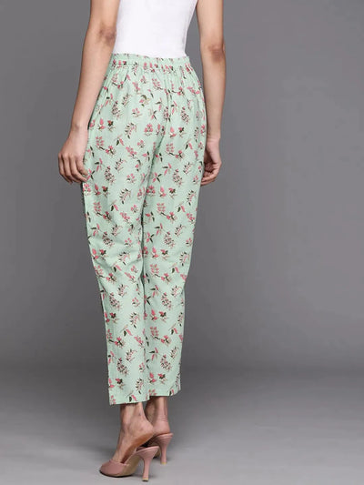 Green Printed Cotton Trousers - Libas