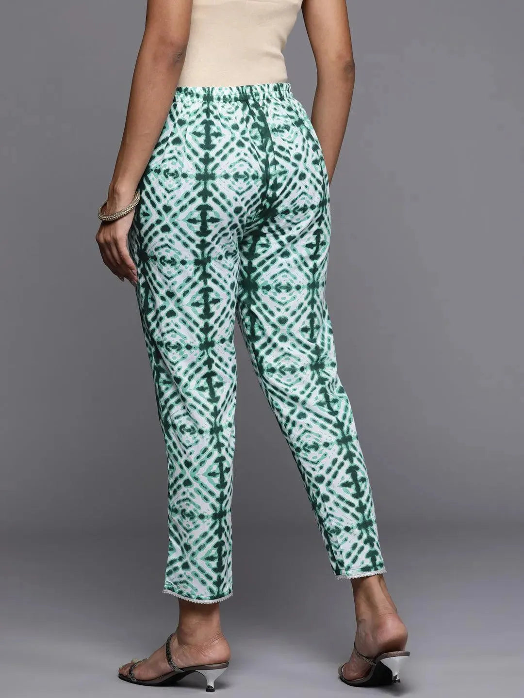 Green Printed Cotton Trousers - Libas