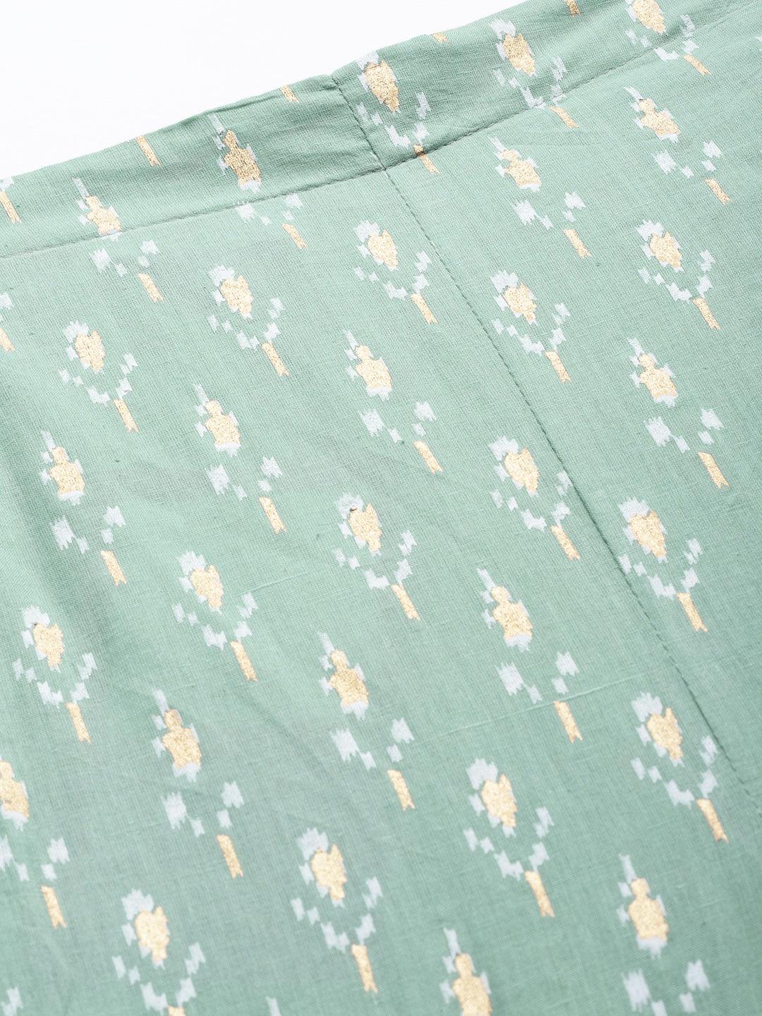 Green Printed Cotton Trousers