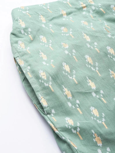 Green Printed Cotton Trousers - Libas