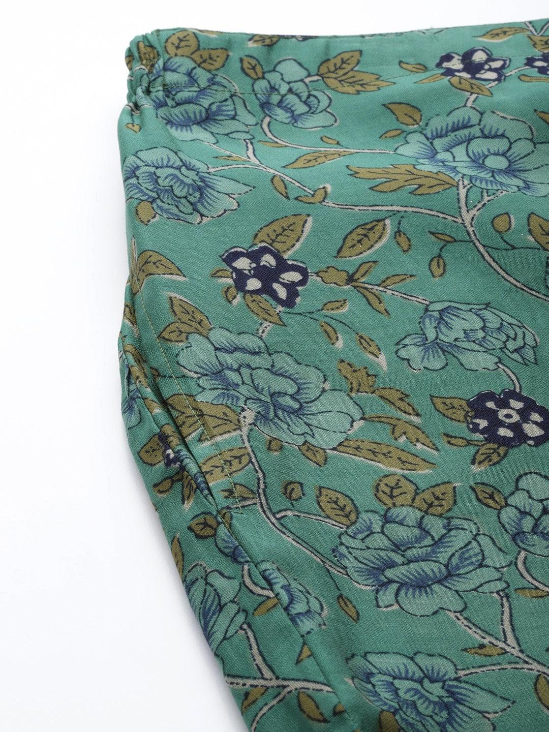 Green Printed Cotton Trousers