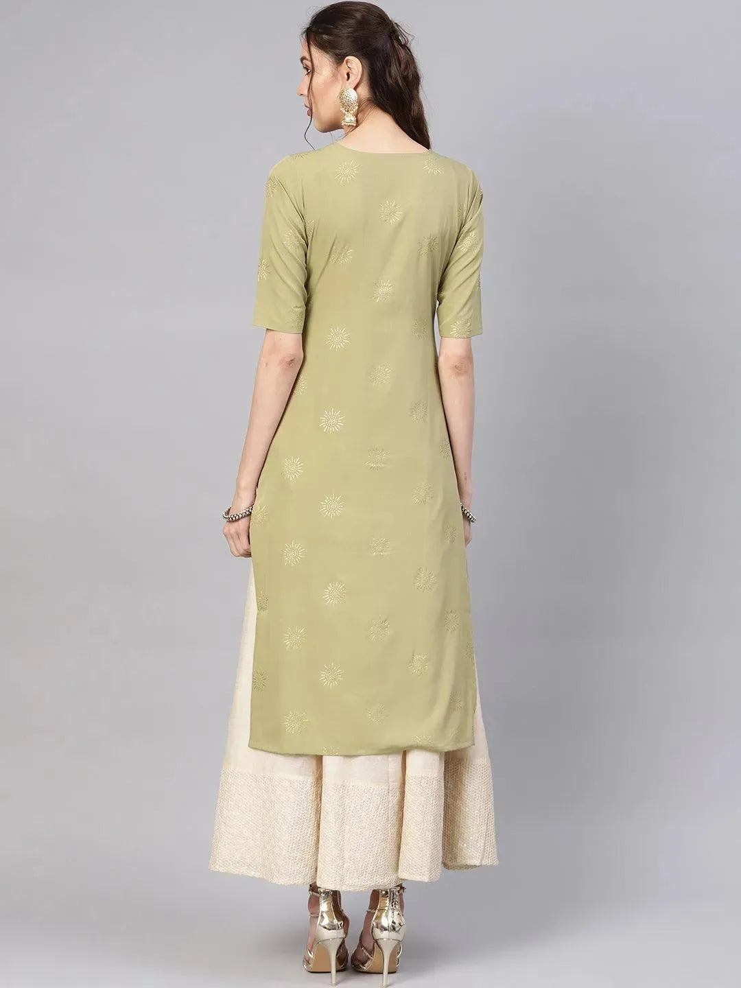 Green Printed Crepe Kurta - Libas