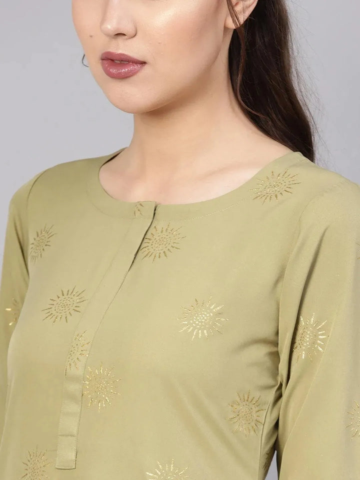 Green Printed Crepe Kurta - Libas