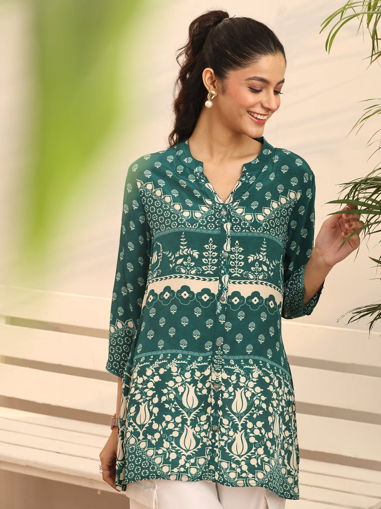 Libas Green Printed Crepe Straight Short Kurti