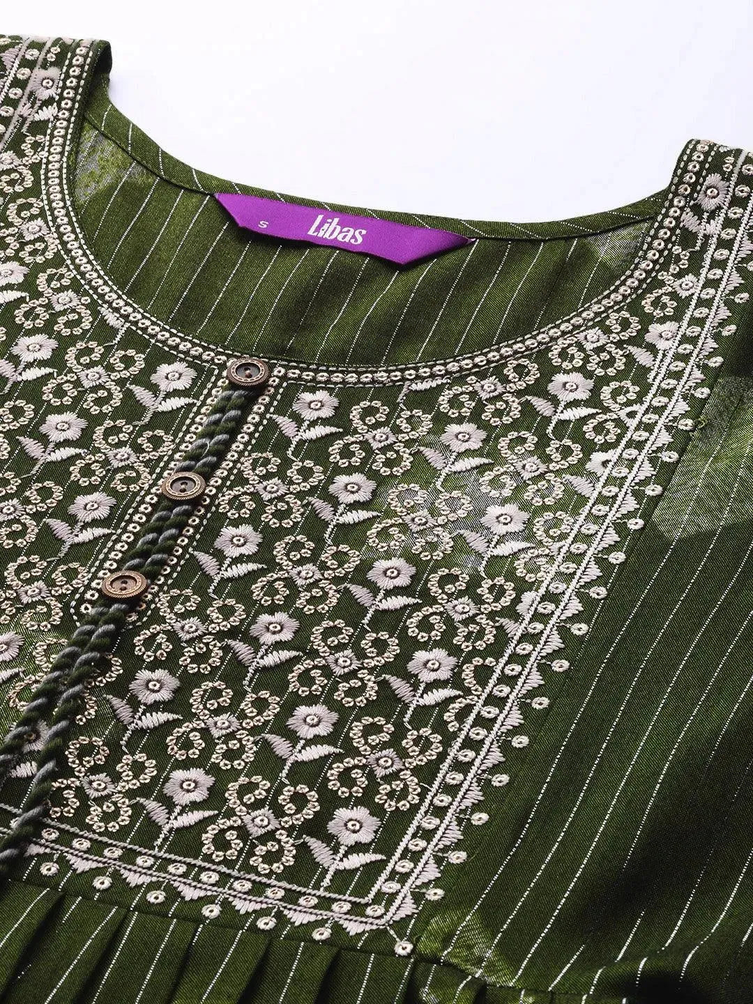 Green Printed Fit and Flare Rayon Dress - Libas 