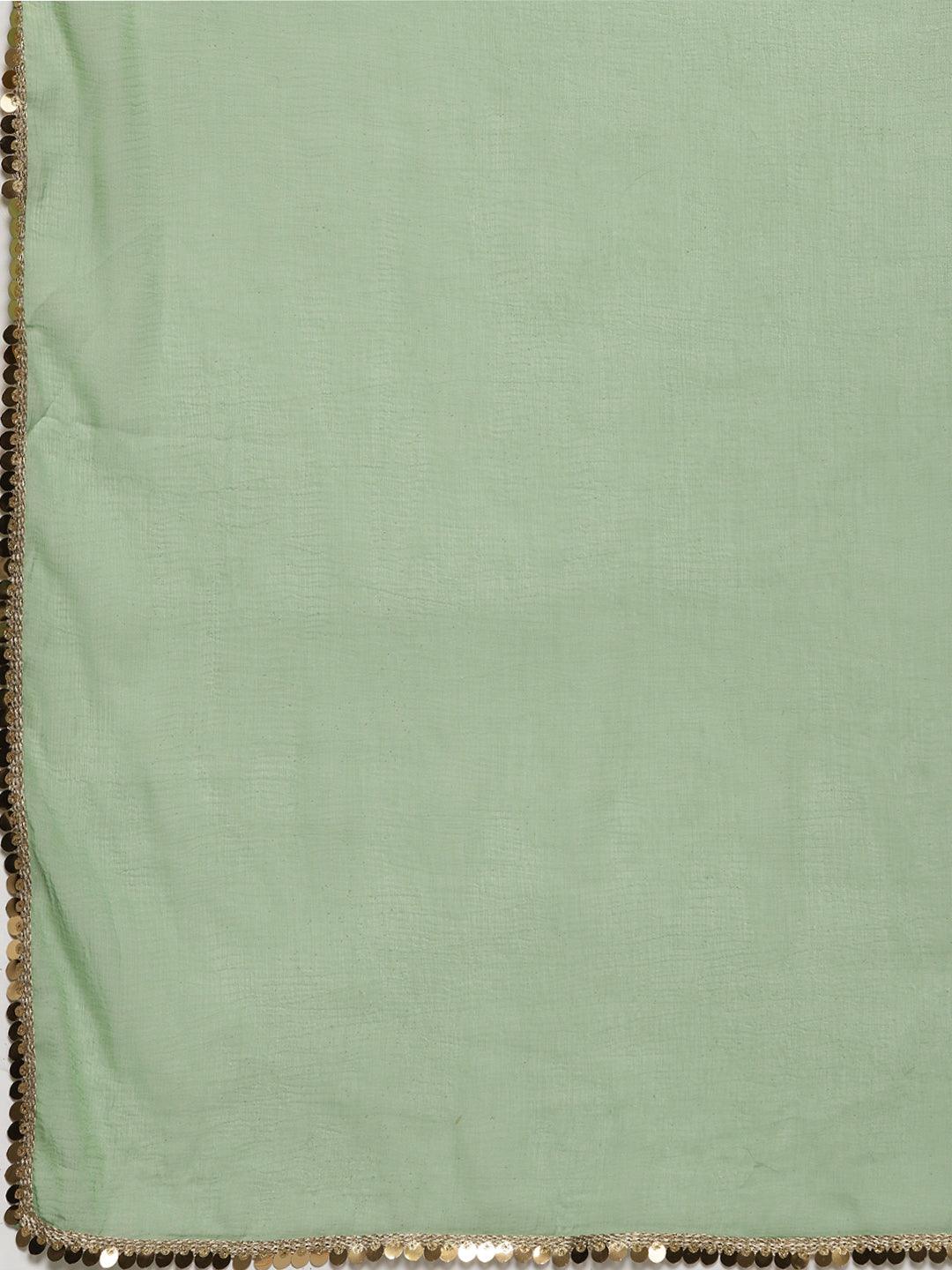 Green Printed Georgette A-Line Suit Set - Libas